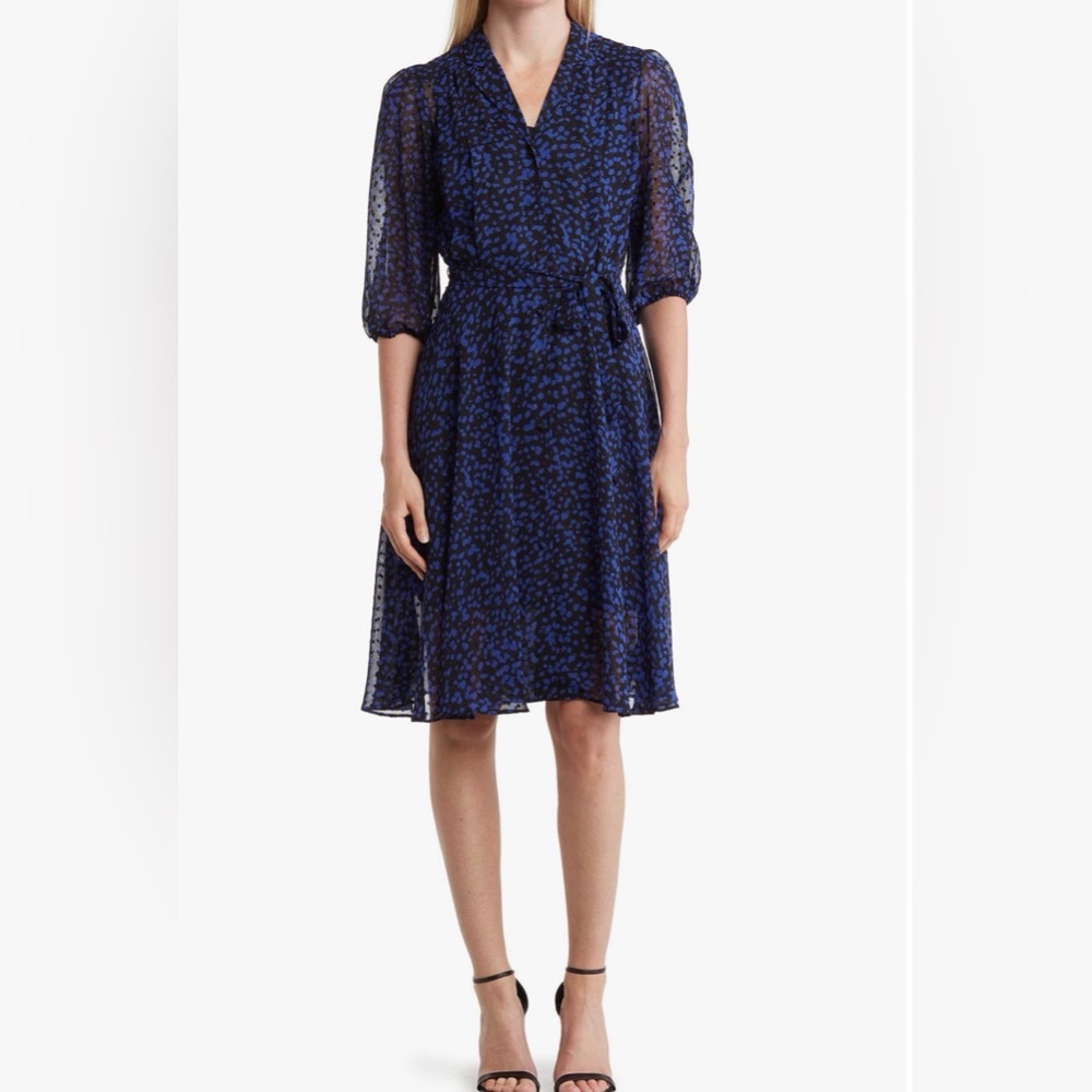 Nanette Lepore Medeline Clip Jacquard Dress in blue‎ with an abstract dot print
